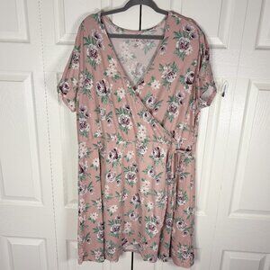 Just Be Floral Wrap Dress Pink Purple Green Short Sleeve 3X Plus Size